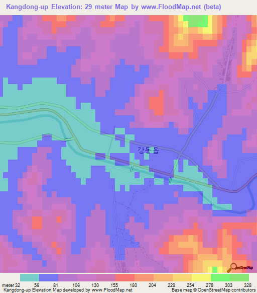 Kangdong-up,North Korea Elevation Map