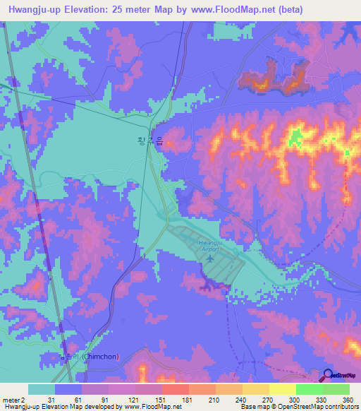 Hwangju-up,North Korea Elevation Map