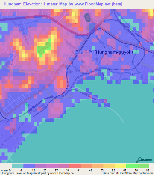 Hungnam,North Korea Elevation Map