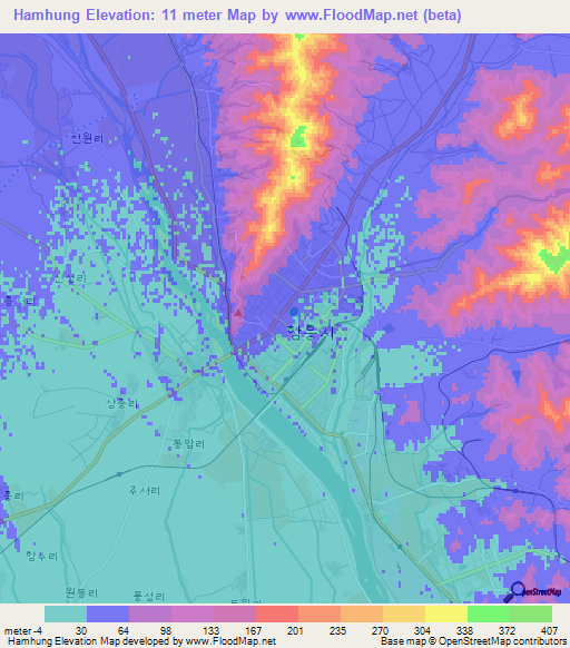 Hamhung,North Korea Elevation Map