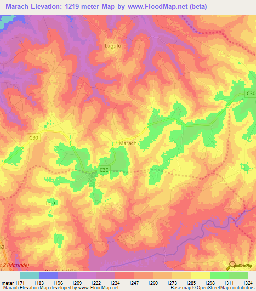 Marach,Kenya Elevation Map