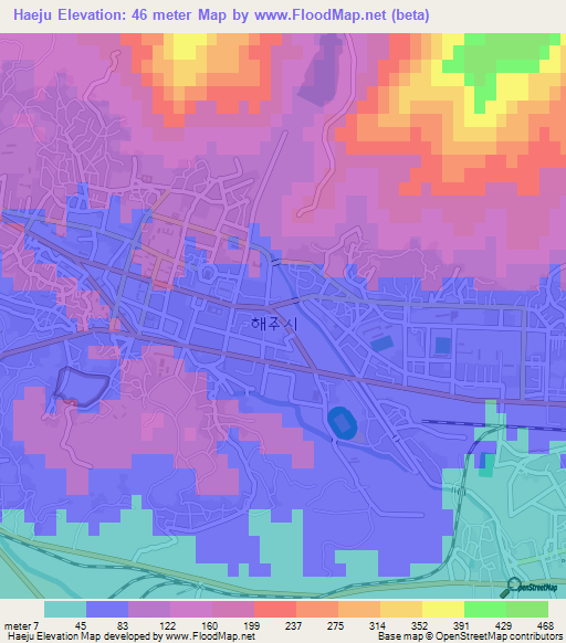 Haeju,North Korea Elevation Map