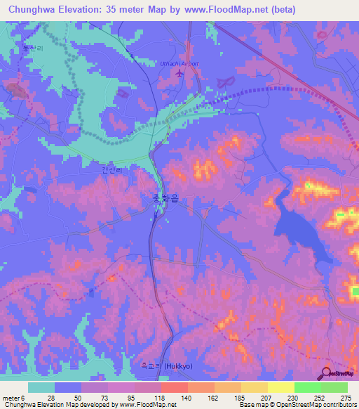 Chunghwa,North Korea Elevation Map