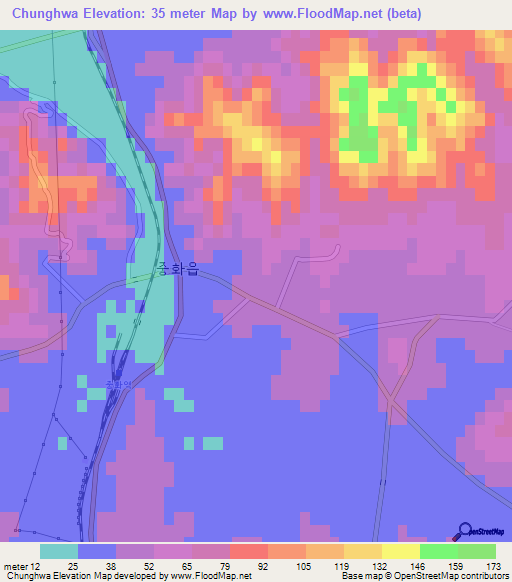 Chunghwa,North Korea Elevation Map