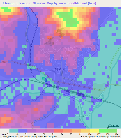 Chongju,North Korea Elevation Map