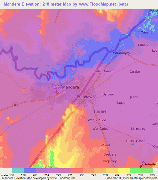 Mandera,Kenya Elevation Map