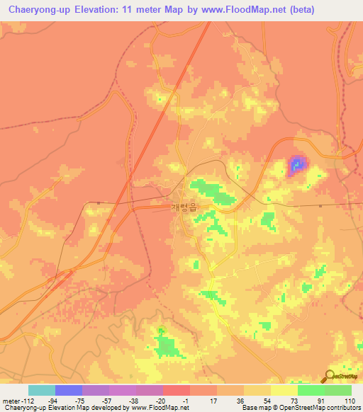 Chaeryong-up,North Korea Elevation Map