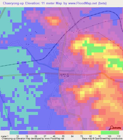 Chaeryong-up,North Korea Elevation Map