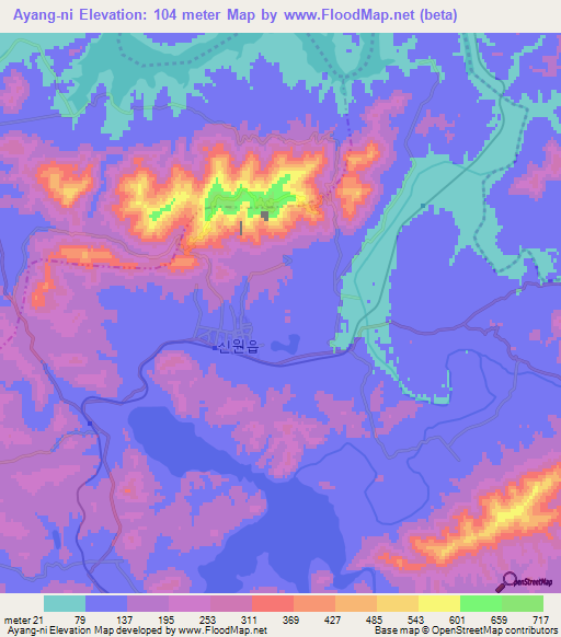 Ayang-ni,North Korea Elevation Map