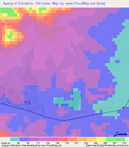 Ayang-ni,North Korea Elevation Map