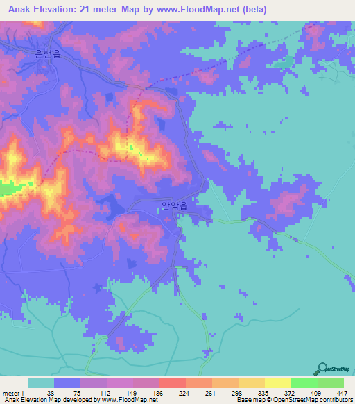 Anak,North Korea Elevation Map