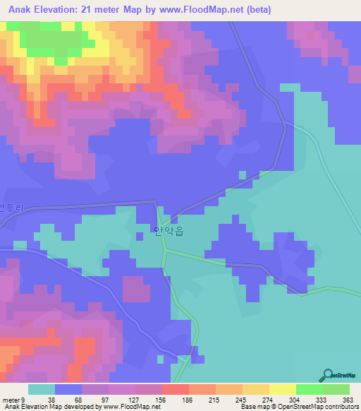 Anak,North Korea Elevation Map