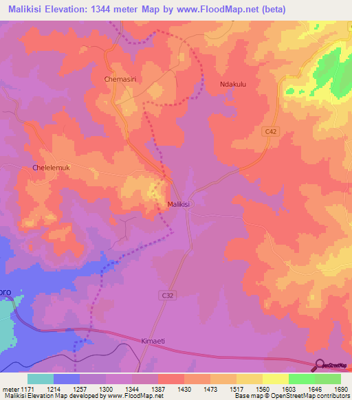 Malikisi,Kenya Elevation Map
