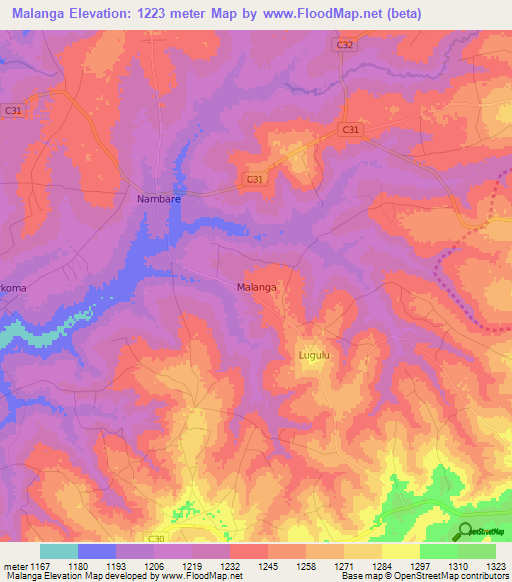 Malanga,Kenya Elevation Map