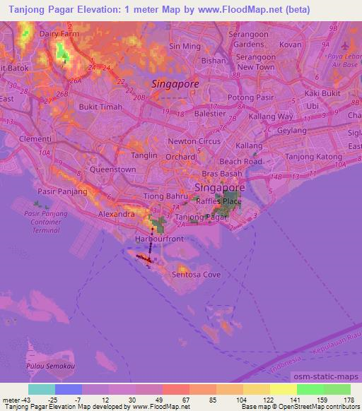 Tanjong Pagar,Singapore Elevation Map