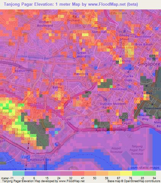Tanjong Pagar,Singapore Elevation Map