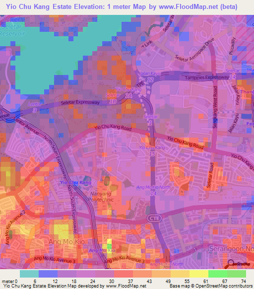 Yio Chu Kang Estate,Singapore Elevation Map
