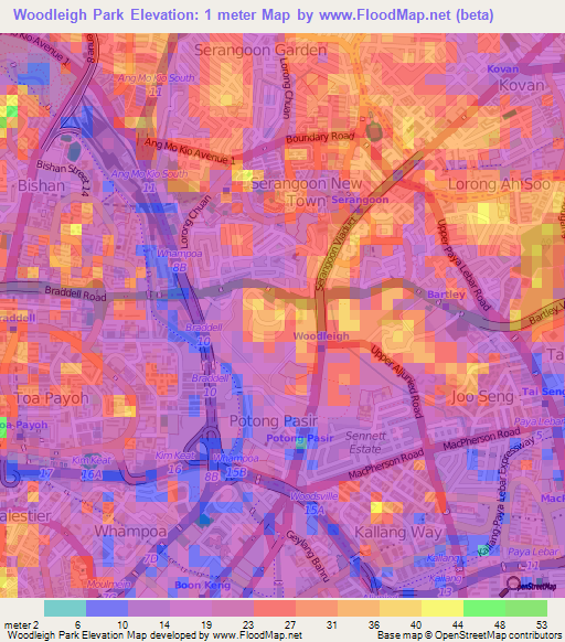 Woodleigh Park,Singapore Elevation Map
