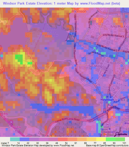 Windsor Park Estate,Singapore Elevation Map