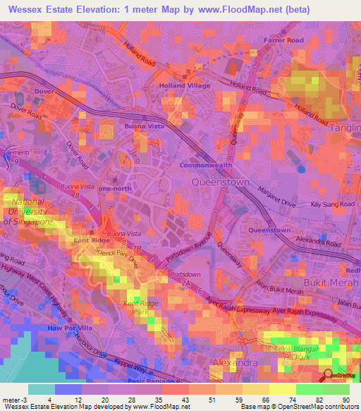 Wessex Estate,Singapore Elevation Map