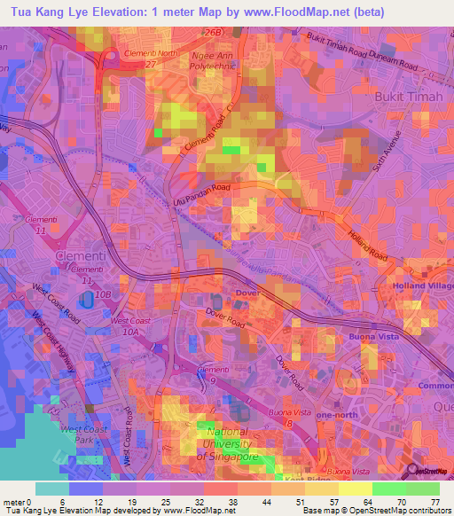Tua Kang Lye,Singapore Elevation Map
