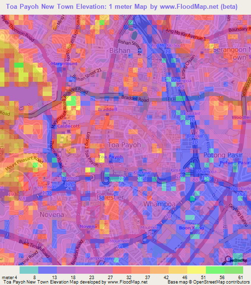 Toa Payoh New Town,Singapore Elevation Map