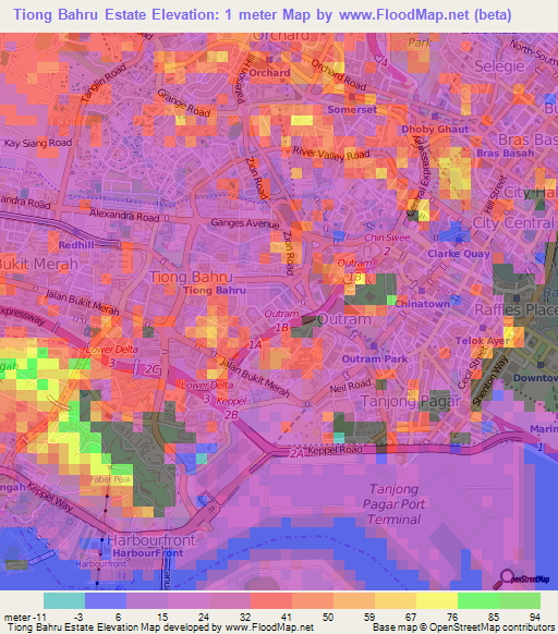 Tiong Bahru Estate,Singapore Elevation Map