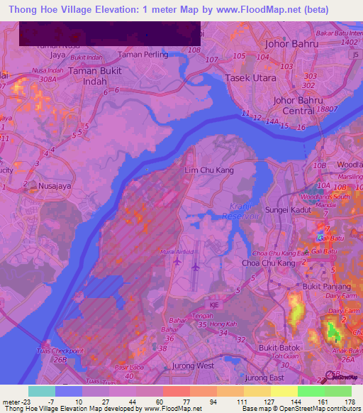 Thong Hoe Village,Singapore Elevation Map