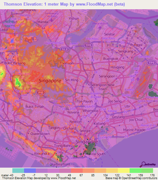 Thomson,Singapore Elevation Map