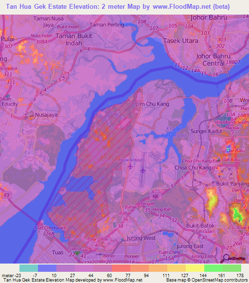 Tan Hua Gek Estate,Singapore Elevation Map
