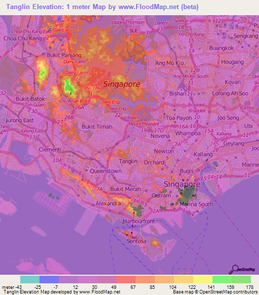 Tanglin,Singapore Elevation Map