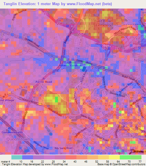 Tanglin,Singapore Elevation Map