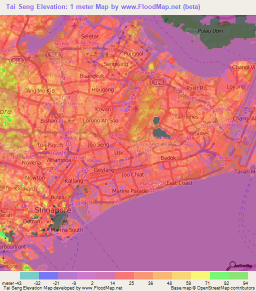 Tai Seng,Singapore Elevation Map
