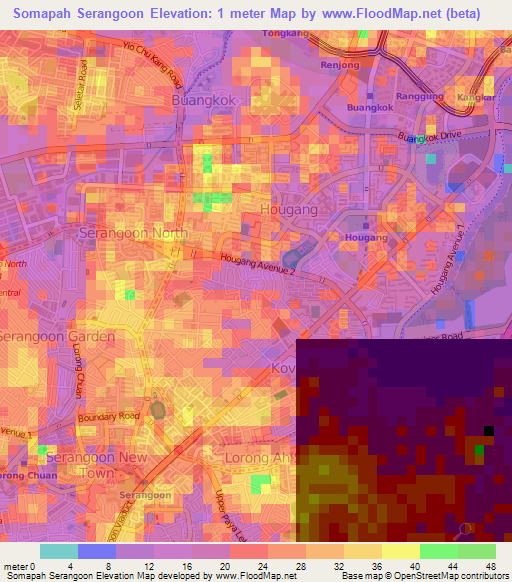 Somapah Serangoon,Singapore Elevation Map
