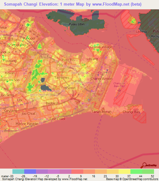 Somapah Changi,Singapore Elevation Map