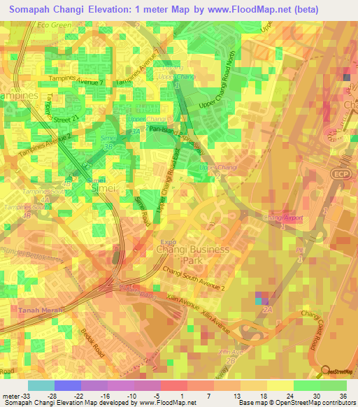 Somapah Changi,Singapore Elevation Map