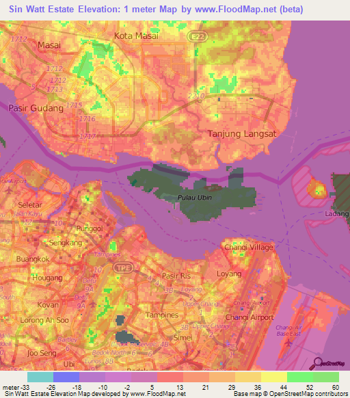 Sin Watt Estate,Singapore Elevation Map