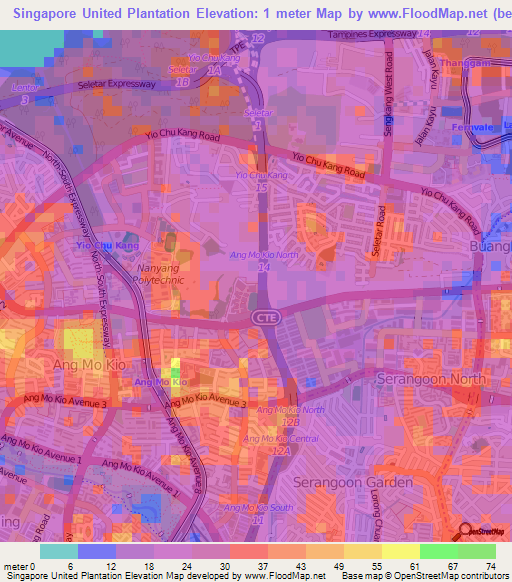 Singapore United Plantation,Singapore Elevation Map