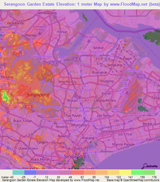 Serangoon Garden Estate,Singapore Elevation Map