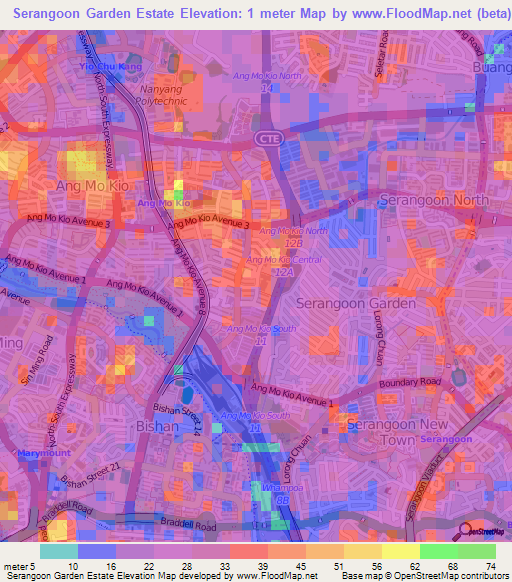 Serangoon Garden Estate,Singapore Elevation Map