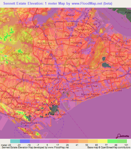 Sennett Estate,Singapore Elevation Map