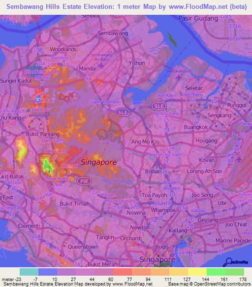 Sembawang Hills Estate,Singapore Elevation Map