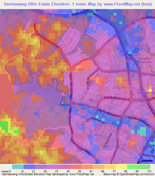 Sembawang Hills Estate,Singapore Elevation Map