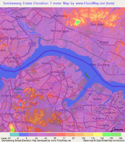 Sembawang Estate,Singapore Elevation Map