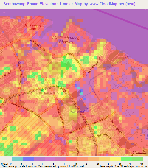 Sembawang Estate,Singapore Elevation Map