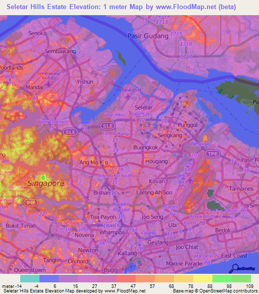 Seletar Hills Estate,Singapore Elevation Map