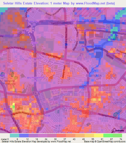 Seletar Hills Estate,Singapore Elevation Map