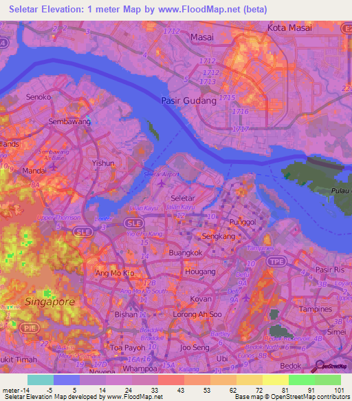 Seletar,Singapore Elevation Map