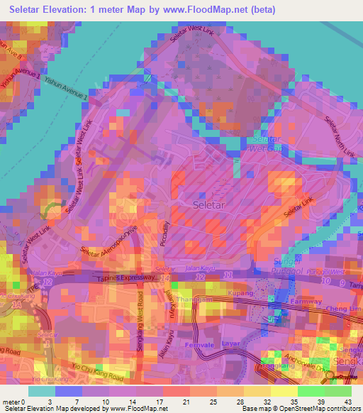Seletar,Singapore Elevation Map