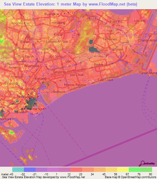 Sea View Estate,Singapore Elevation Map